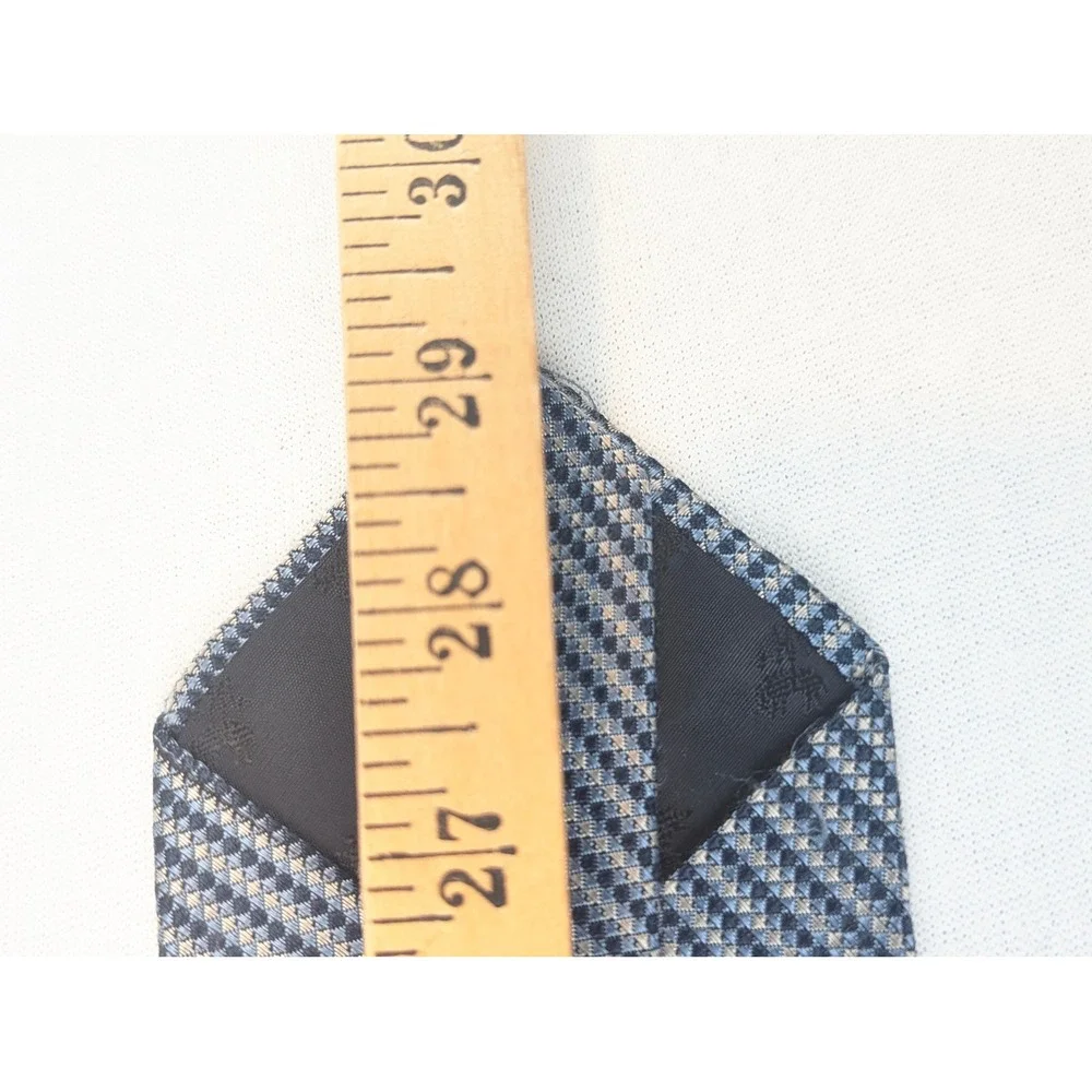 Brooks Brothers Makers Mens Blue Silk Micro Check Geometric Necktie Made in USA